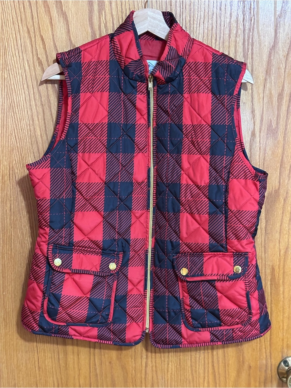 St. John's Bay Red & Black Quilted Plaid Vest womens large